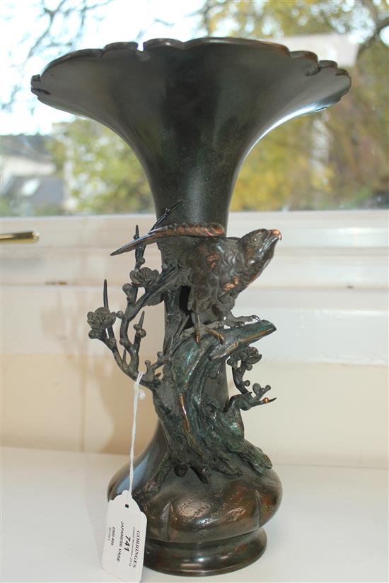 A Japanese patinated bronze falcon vase, signed Seiya Saka, Meiji period, height 31.5cm